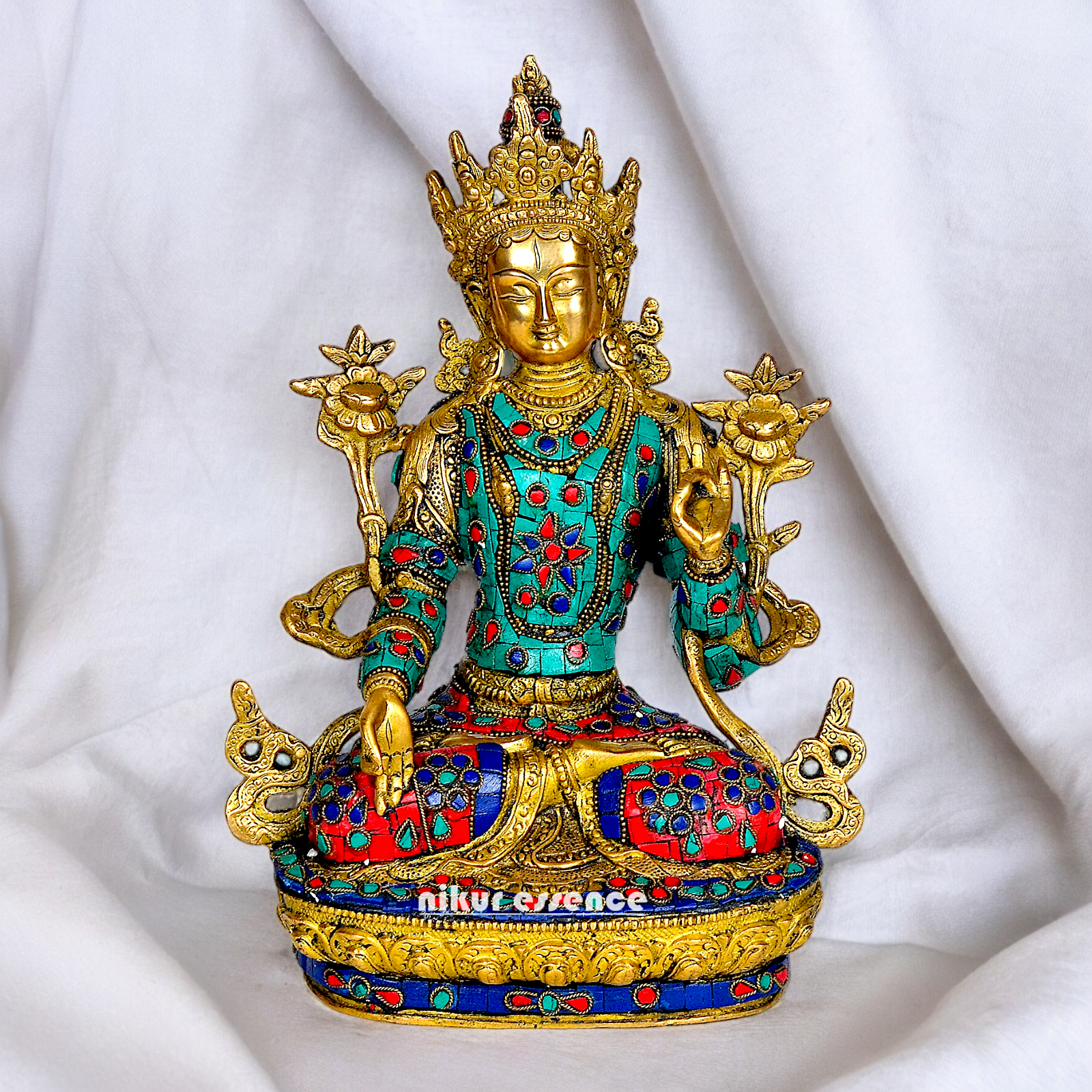 Goddess Tibetan Buddhist Tara Brass with Stone Work idol - 12 inch