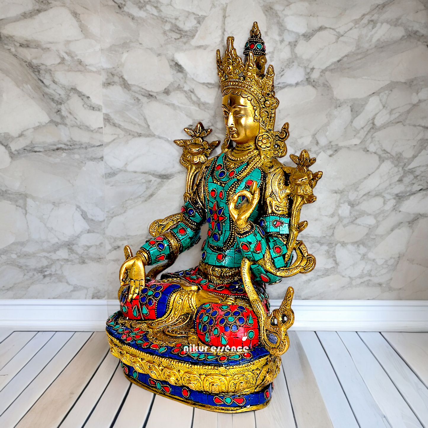 Goddess Tibetan Buddhist Tara Brass with Stone Work idol - 12 inch