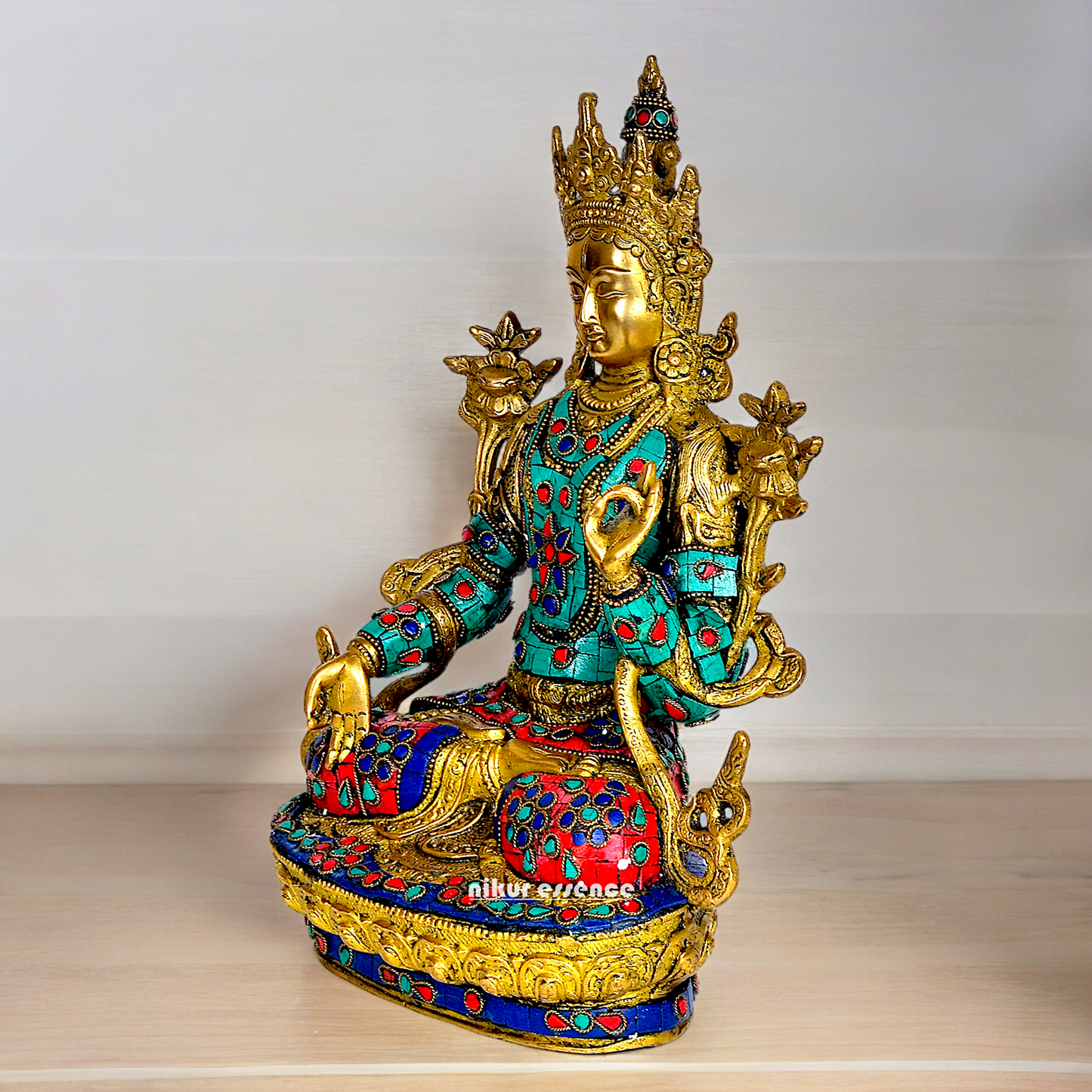 Goddess Tibetan Buddhist Tara Brass with Stone Work idol - 12 inch