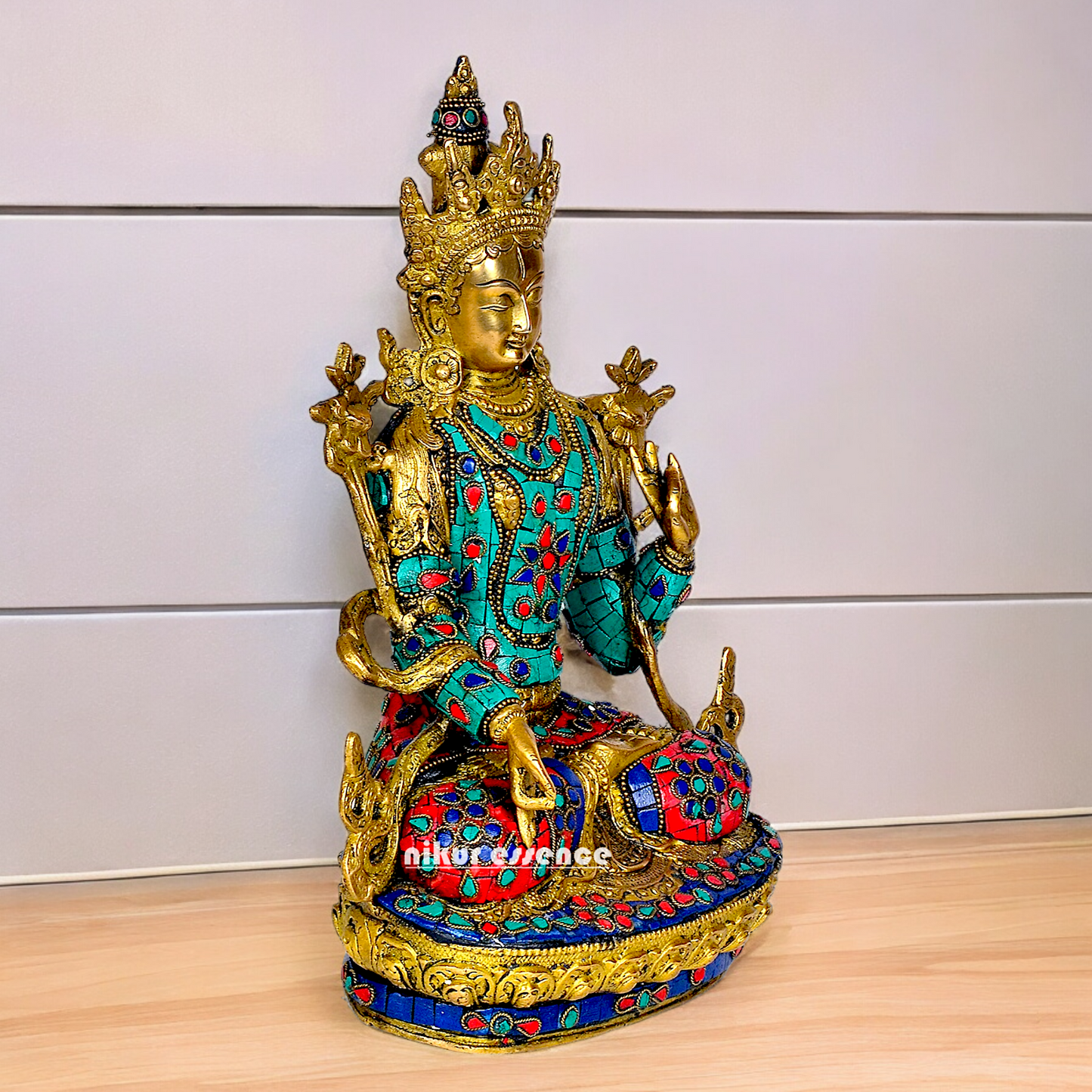 Goddess Tibetan Buddhist Tara Brass with Stone Work idol - 12 inch