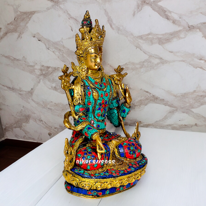 Goddess Tibetan Buddhist Tara Brass with Stone Work idol - 12 inch