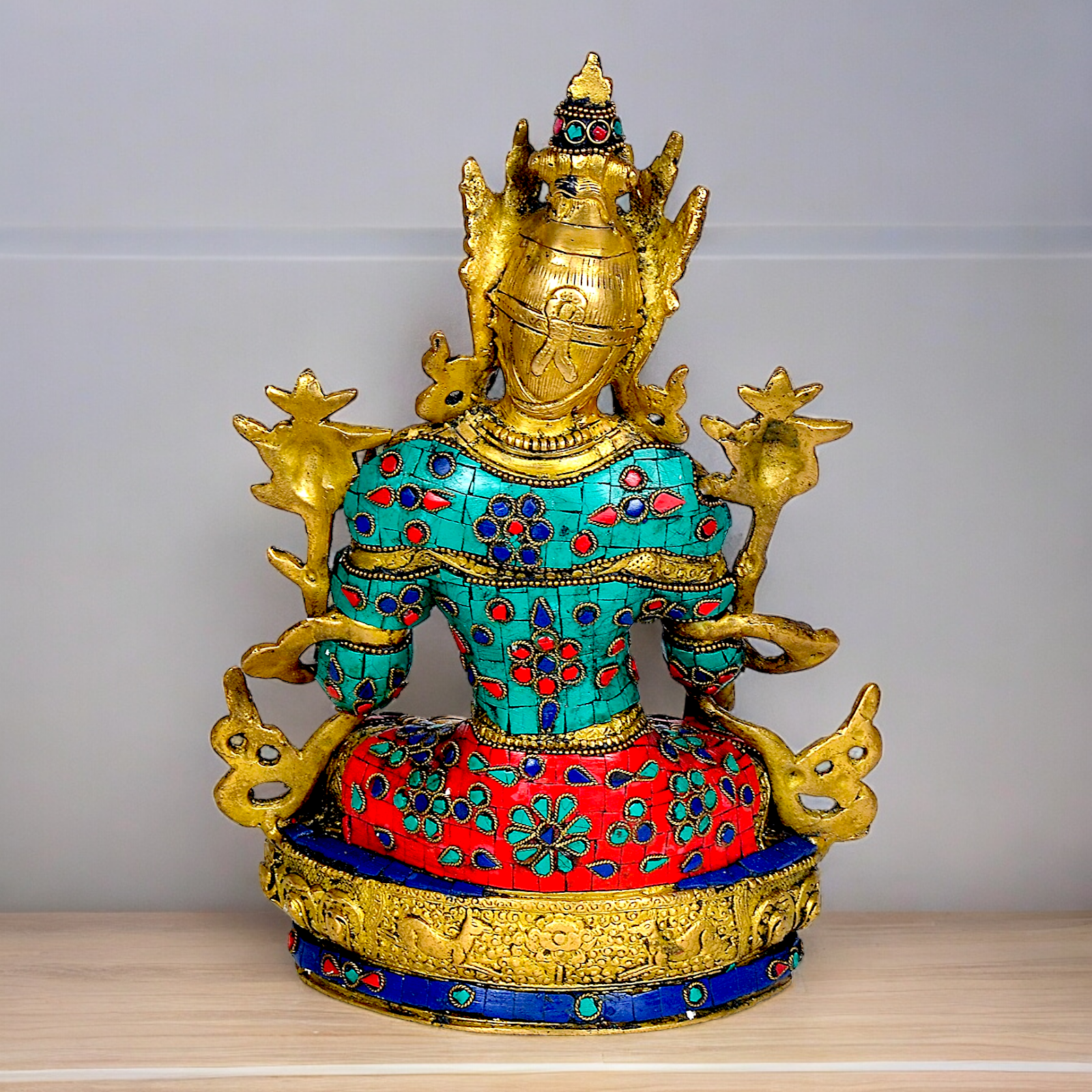 Goddess Tibetan Buddhist Tara Brass with Stone Work idol - 12 inch