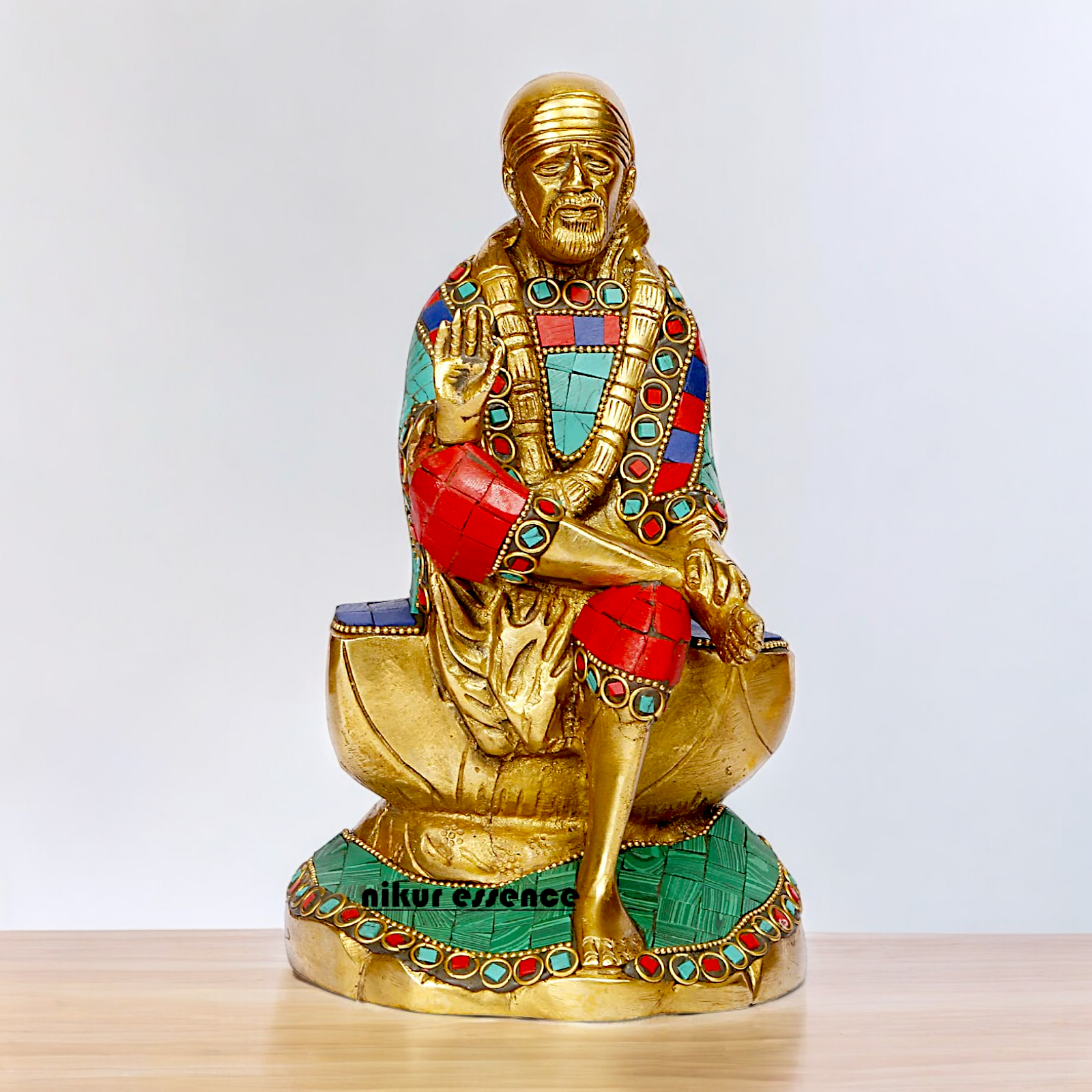 Shop Sai Baba with Blessing Brass Idol Stone work - 8 inch