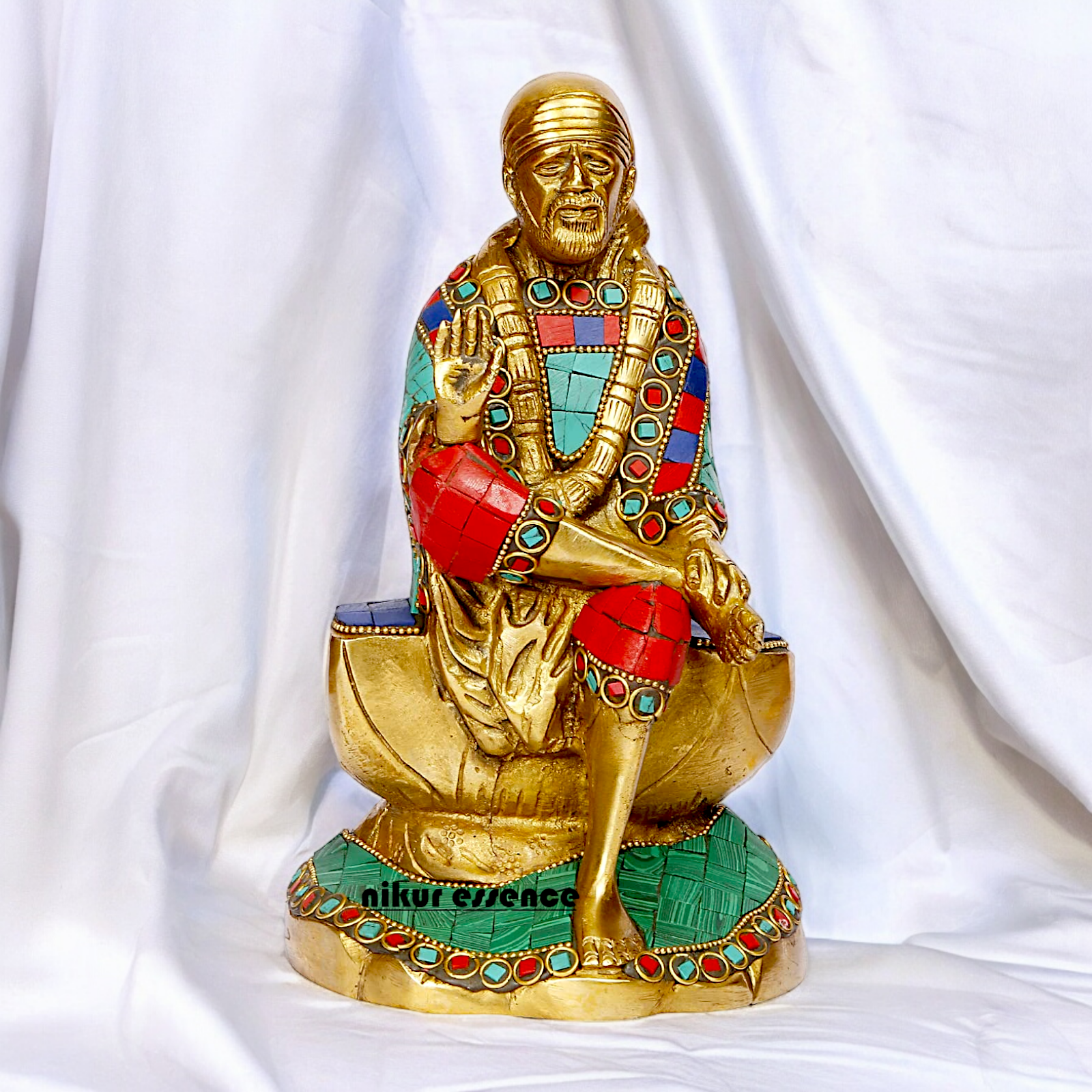 Shop Sai Baba with Blessing Brass Idol Stone work - 8 inch