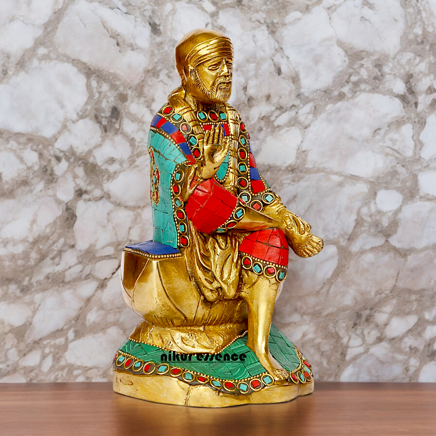 Shop Sai Baba with Blessing Brass Idol Stone work - 8 inch