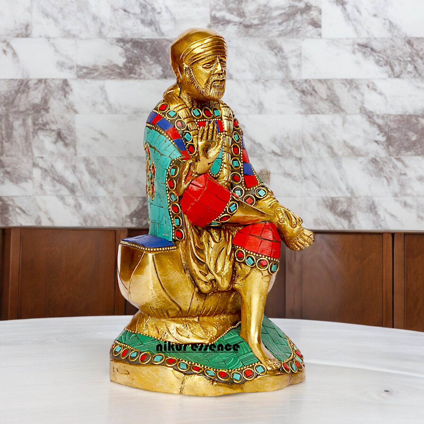 Shop Sai Baba with Blessing Brass Idol Stone work - 8 inch