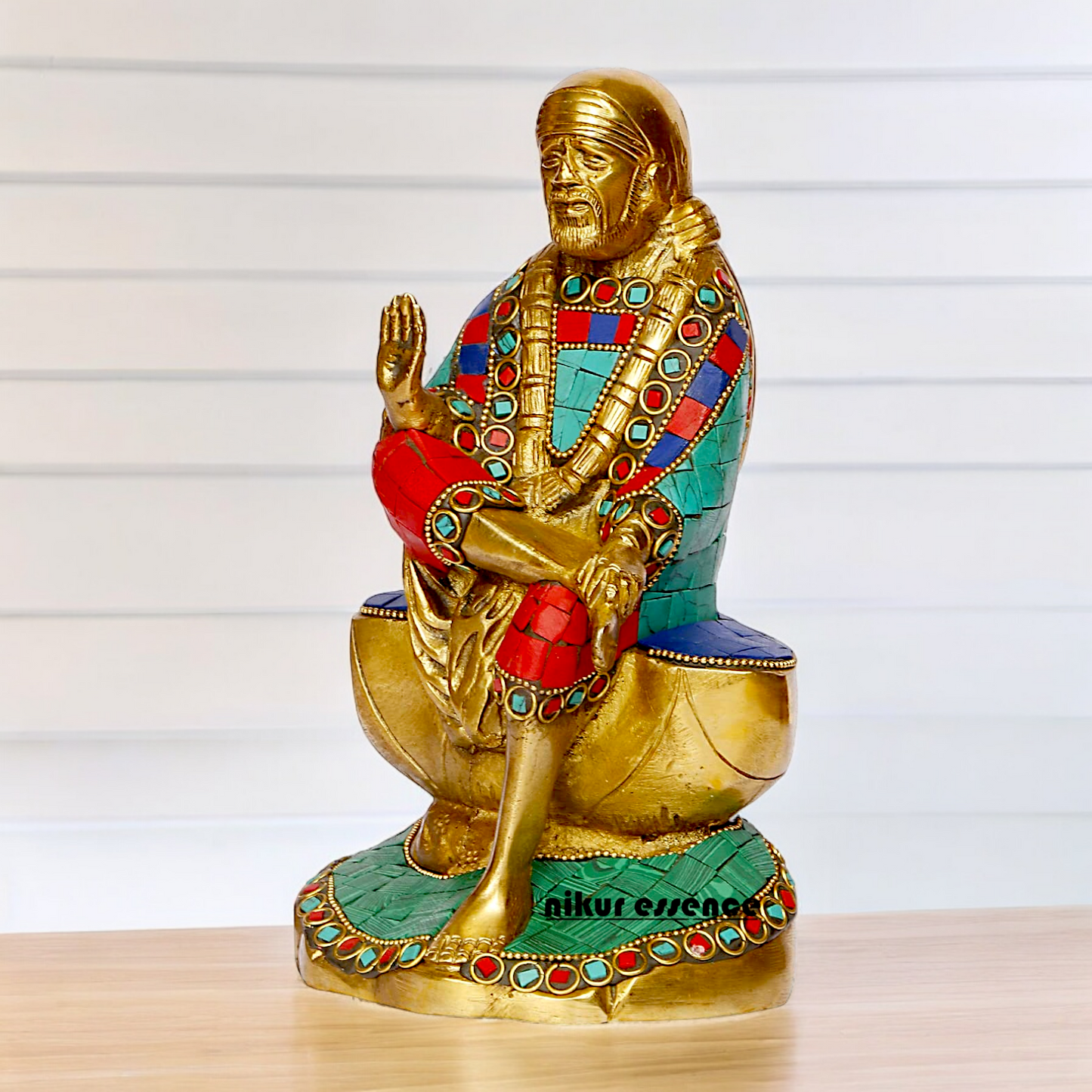 Shop Sai Baba with Blessing Brass Idol Stone work - 8 inch