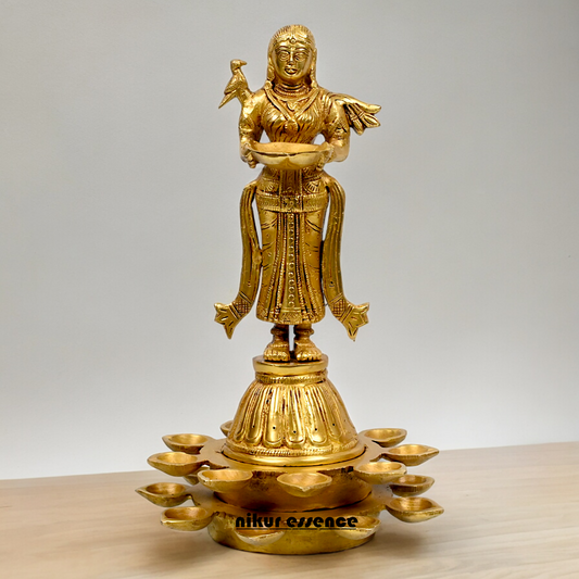 Solid Brass Deep Lakshmi Standing Diya - 14 inches