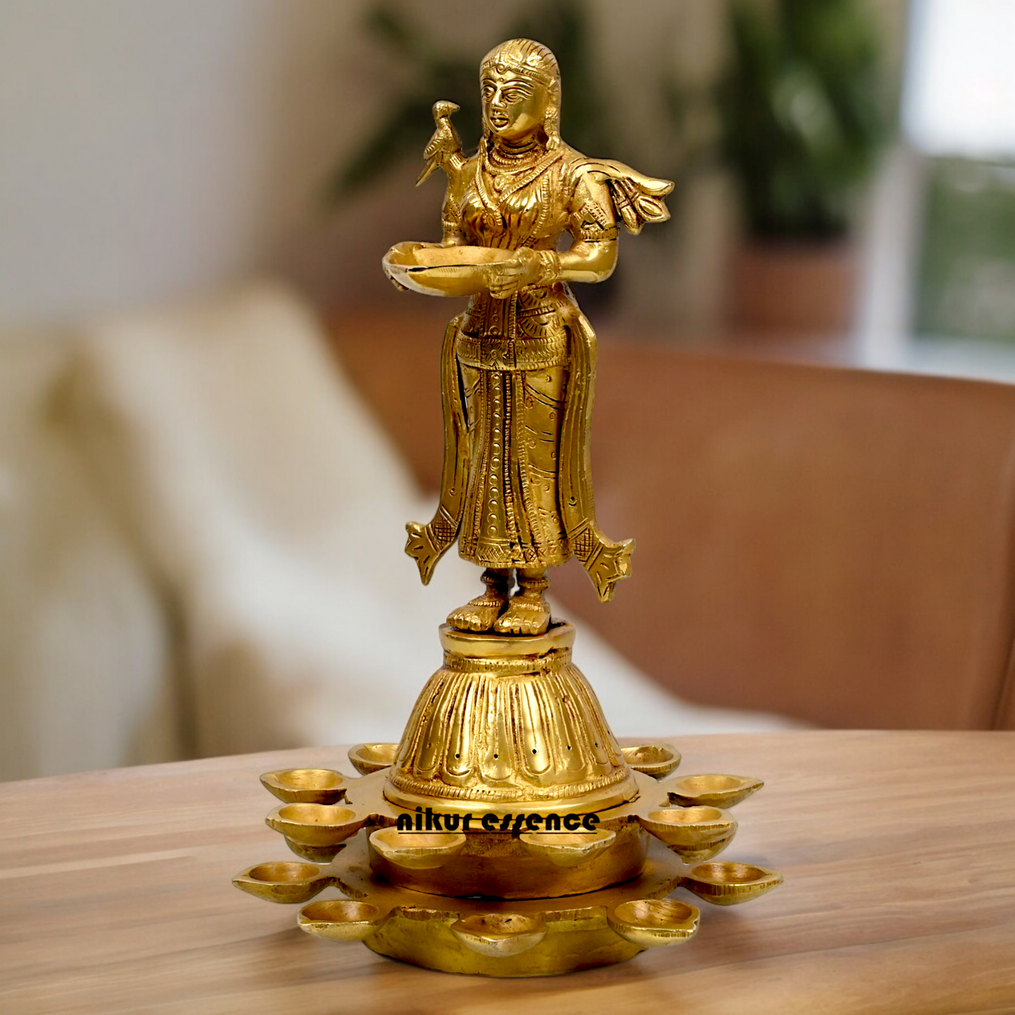 Solid Brass Deep Lakshmi Standing Diya - 14 inches