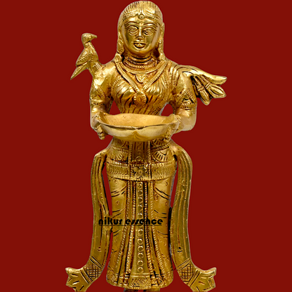 Solid Brass Deep Lakshmi Standing Diya - 14 inches