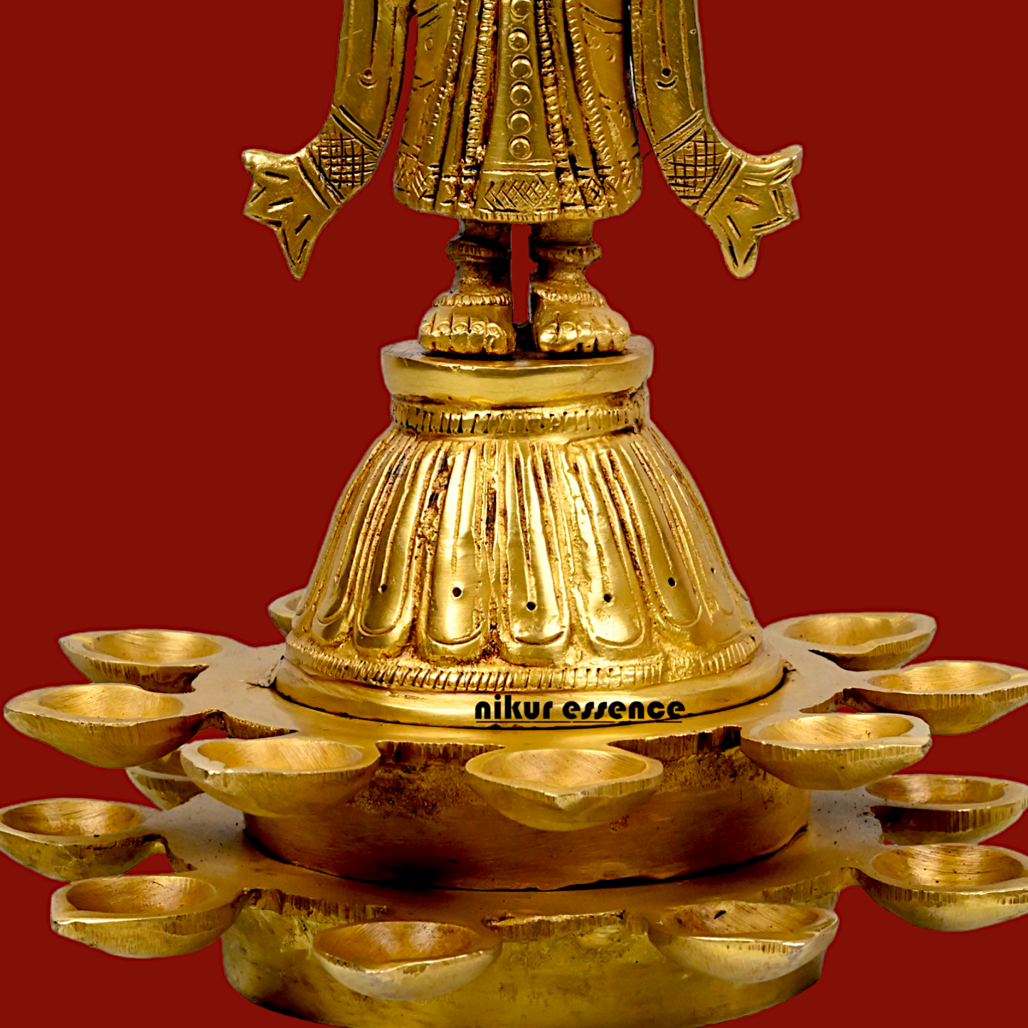 Solid Brass Deep Lakshmi Standing Diya - 14 inches