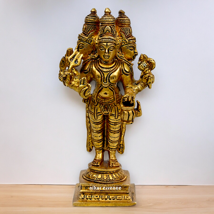 Lord Brahma Vishnu Mahesh dattatreya Solid Brass Idol - 6.5 inches