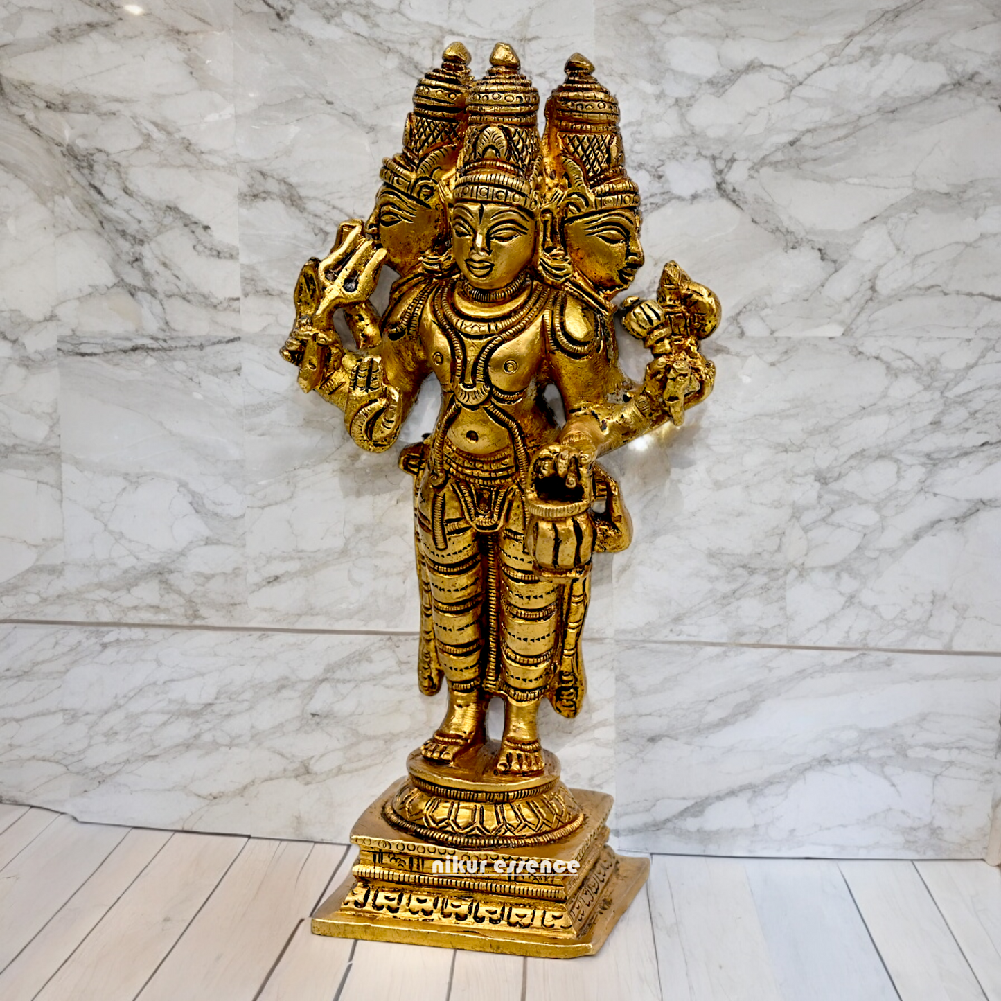 Lord Brahma Vishnu Mahesh dattatreya Solid Brass Idol - 6.5 inches