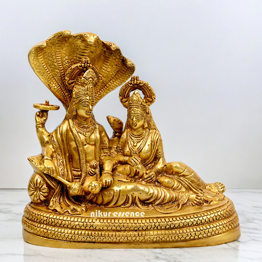 Large Vishnu and Lakshmi Sitting on Sheshnag idol solid brass - 13 inches