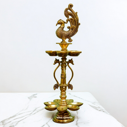 Large Solid Brass Peacock Diya - 20 inches