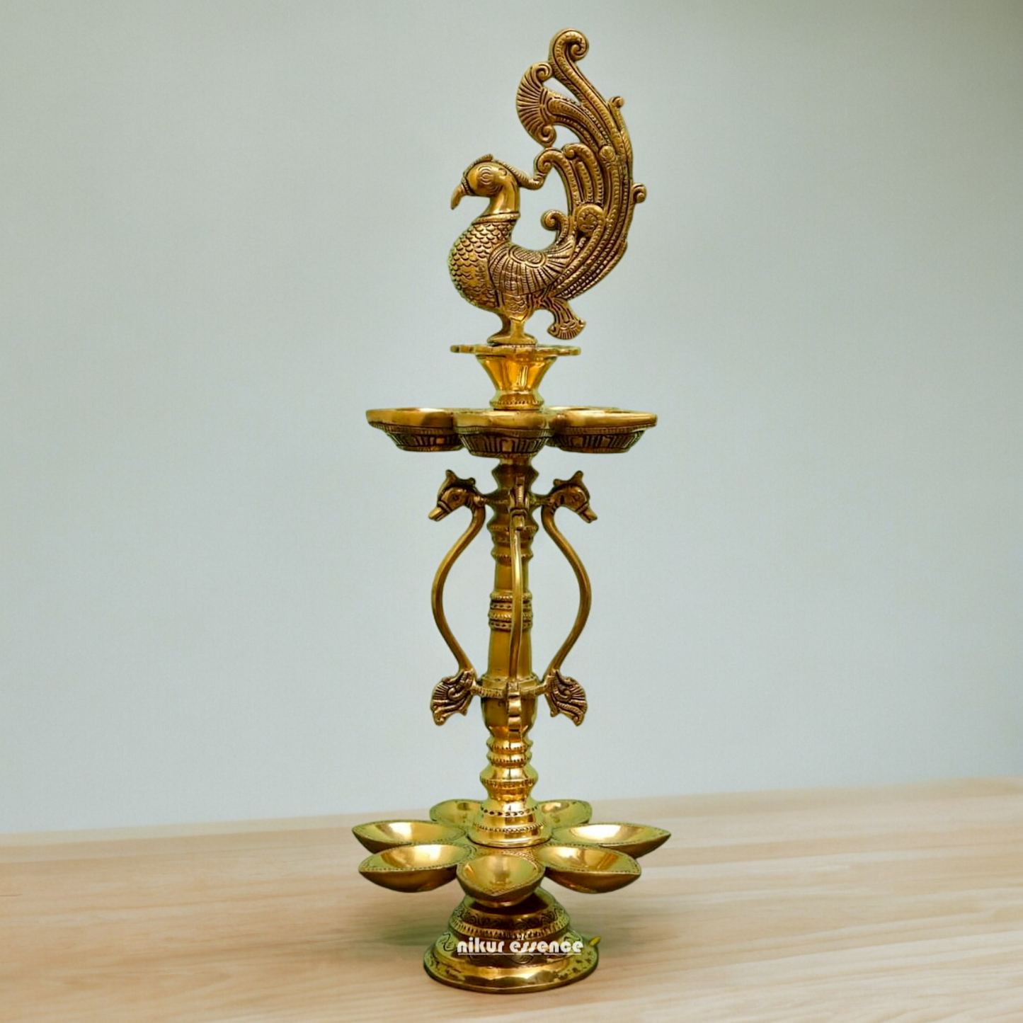 Large Solid Brass Peacock Diya - 20 inches