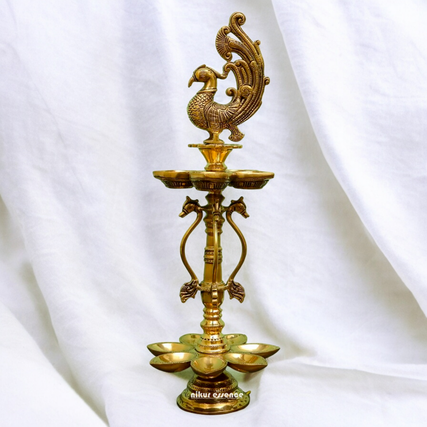 Large Solid Brass Peacock Diya - 20 inches