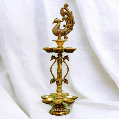 Large Solid Brass Peacock Diya - 20 inches