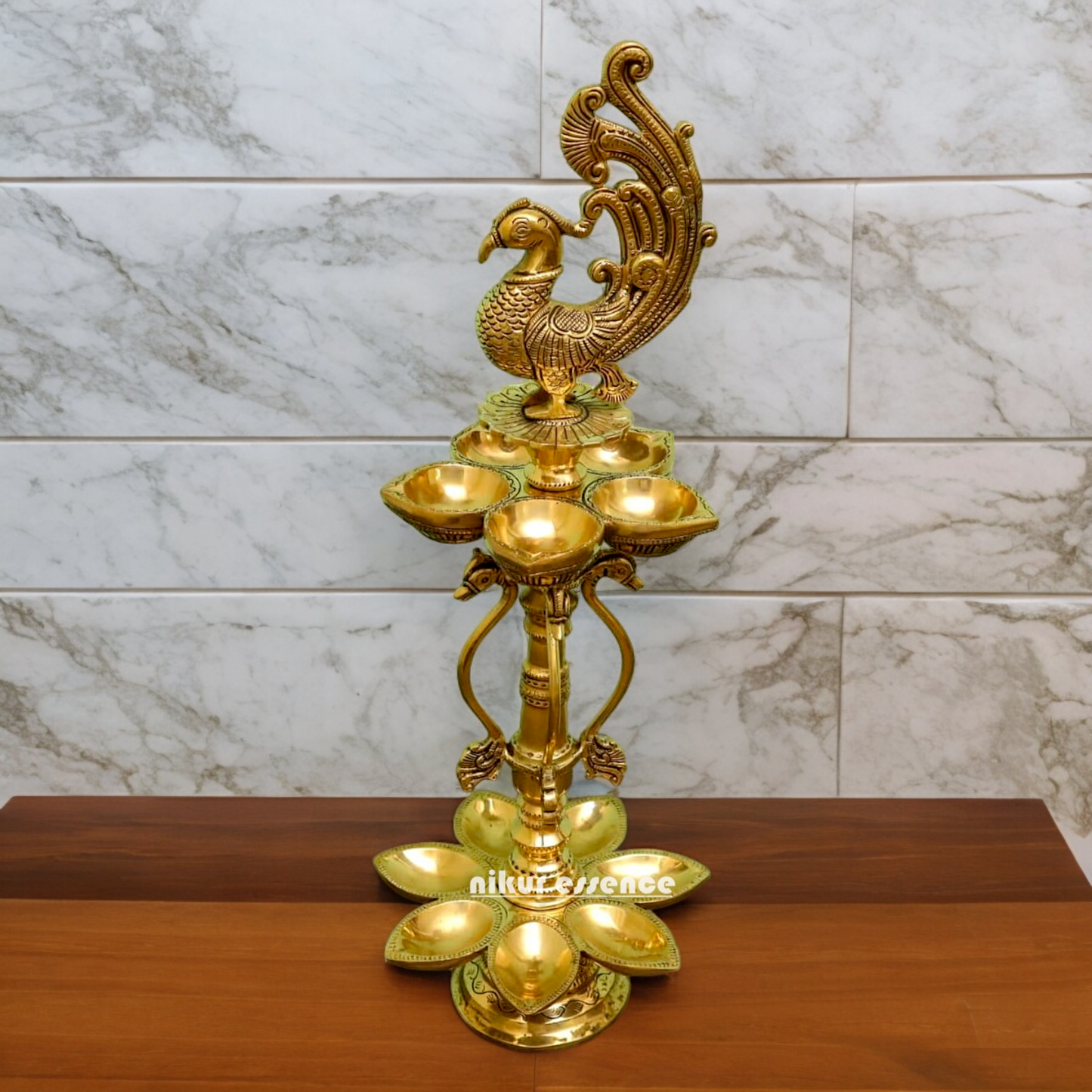 Large Solid Brass Peacock Diya - 20 inches