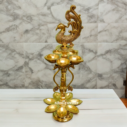 Large Solid Brass Peacock Diya - 20 inches