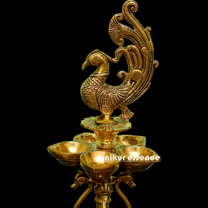 Large Solid Brass Peacock Diya - 20 inches