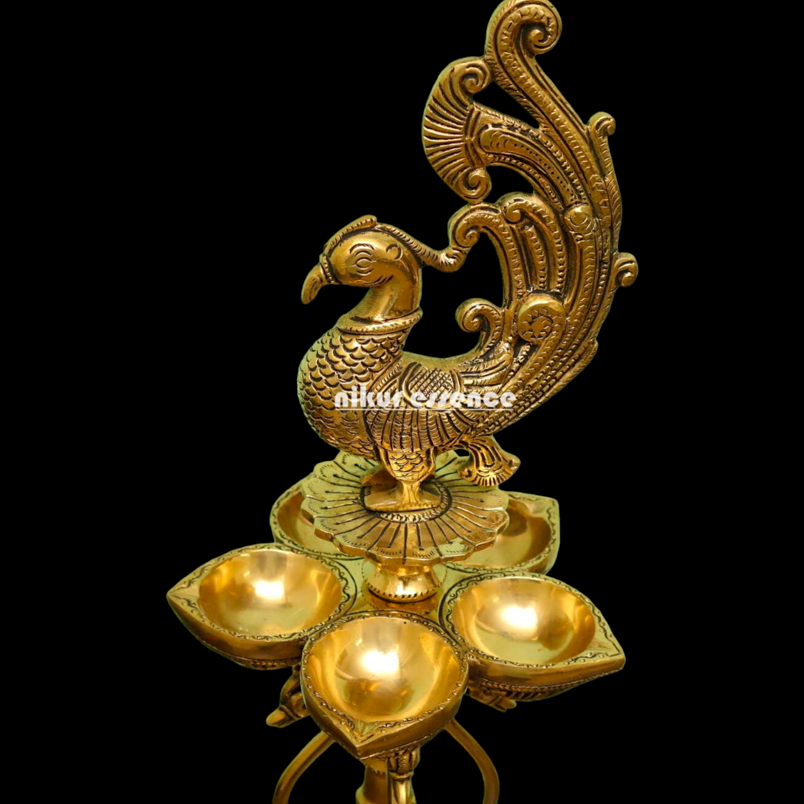 Large Solid Brass Peacock Diya - 20 inches