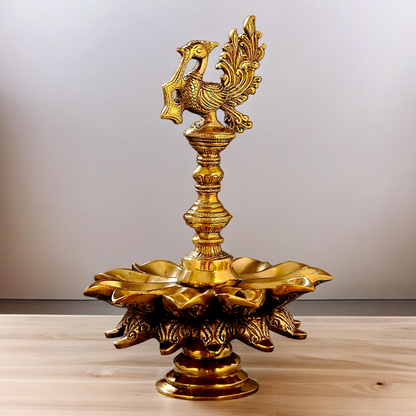 Big Peacock Diya Oil Lamp solid brass - 12 inches