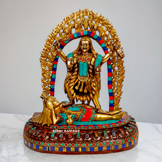 Goddess Maha Kali brtass Idol with Stone Work - 12 inches