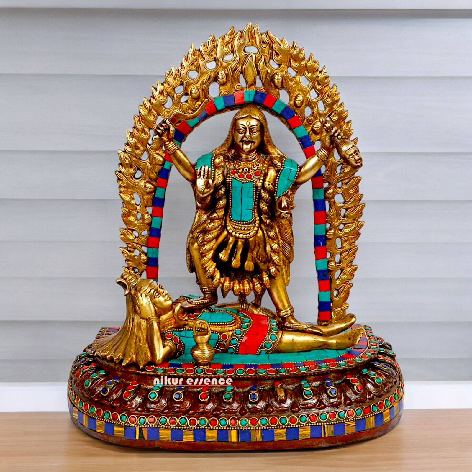 Goddess Maha Kali brtass Idol with Stone Work - 12 inches