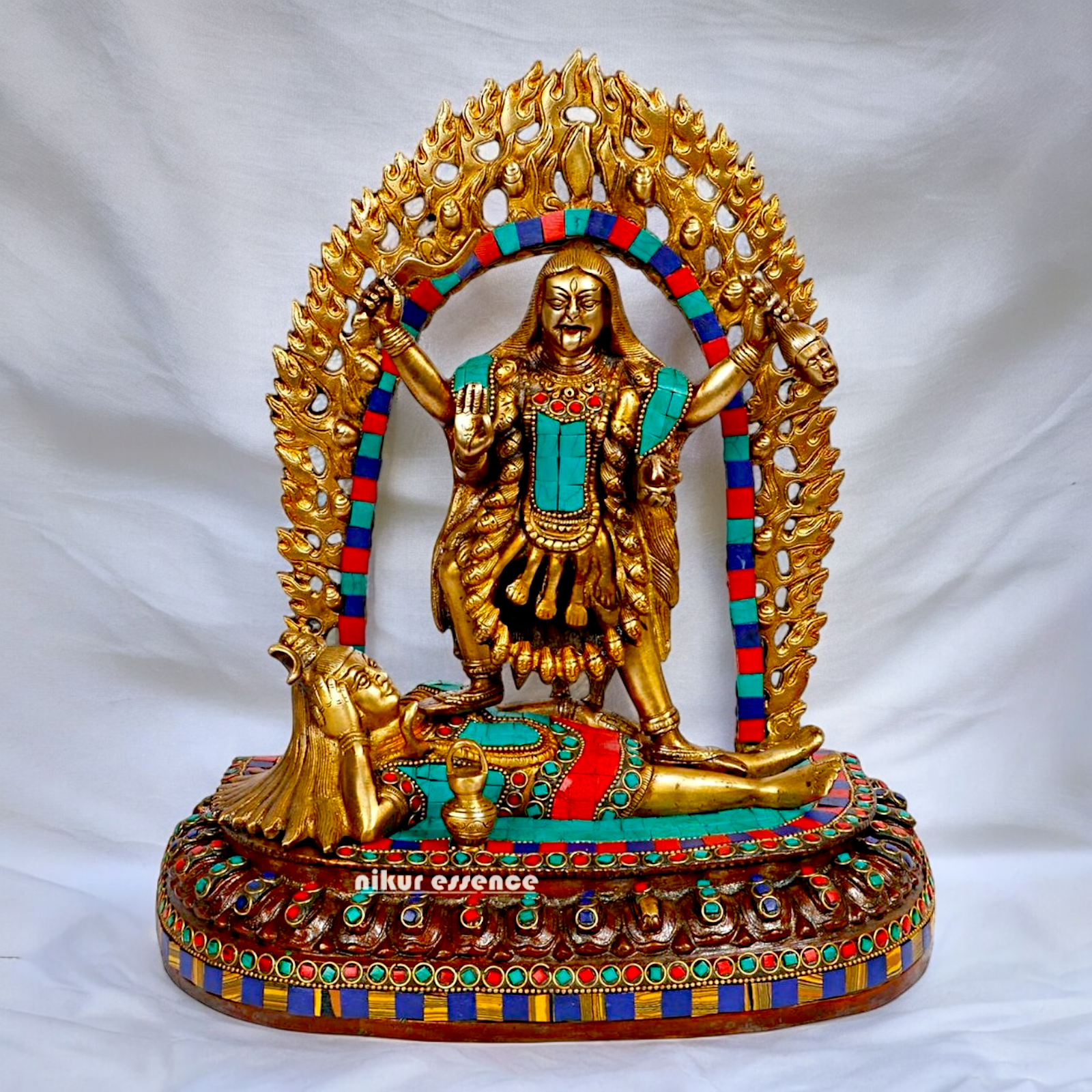 Goddess Maha Kali brtass Idol with Stone Work - 12 inches