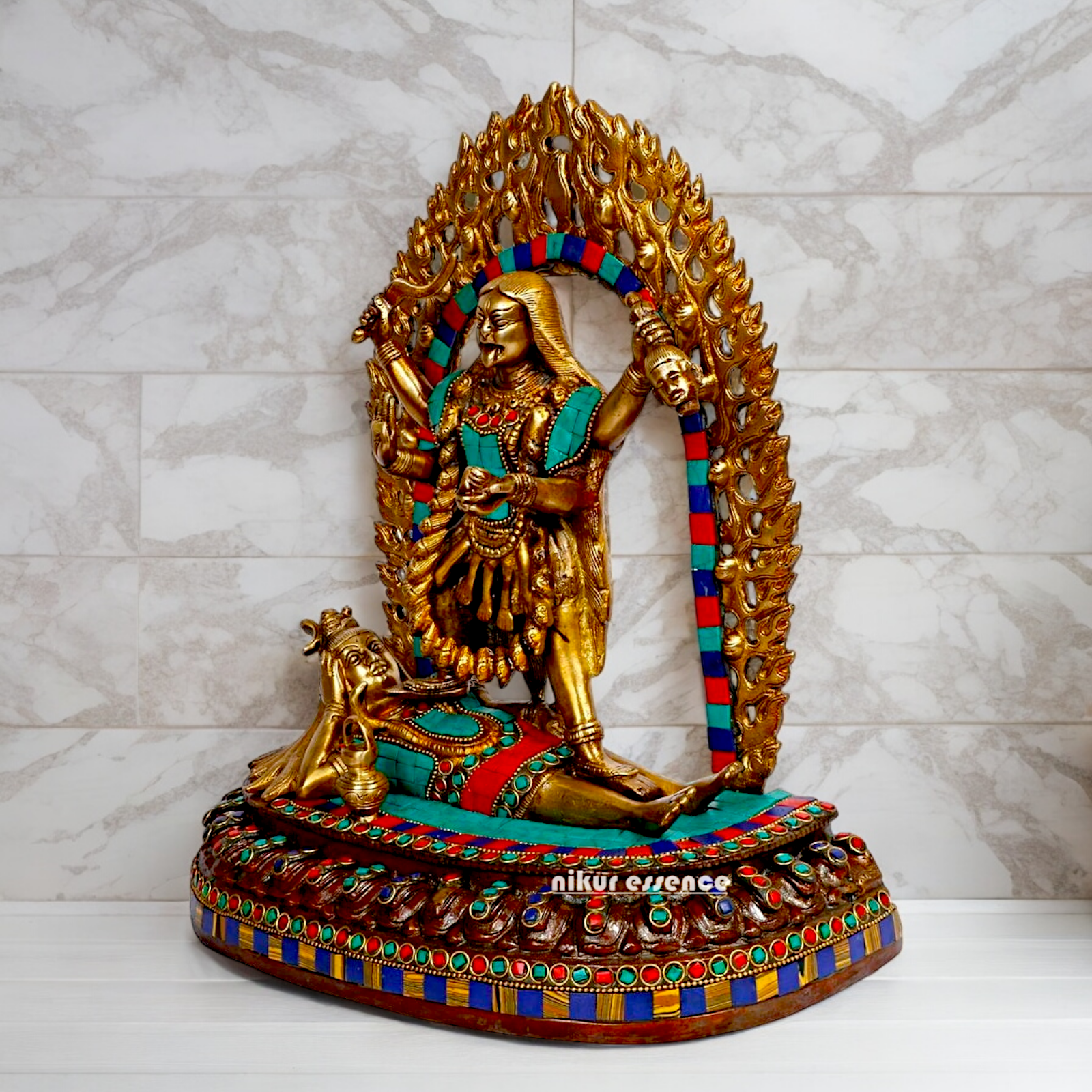 Goddess Maha Kali brtass Idol with Stone Work - 12 inches