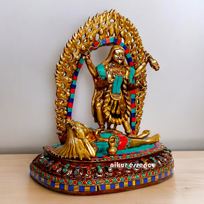 Goddess Maha Kali brtass Idol with Stone Work - 12 inches