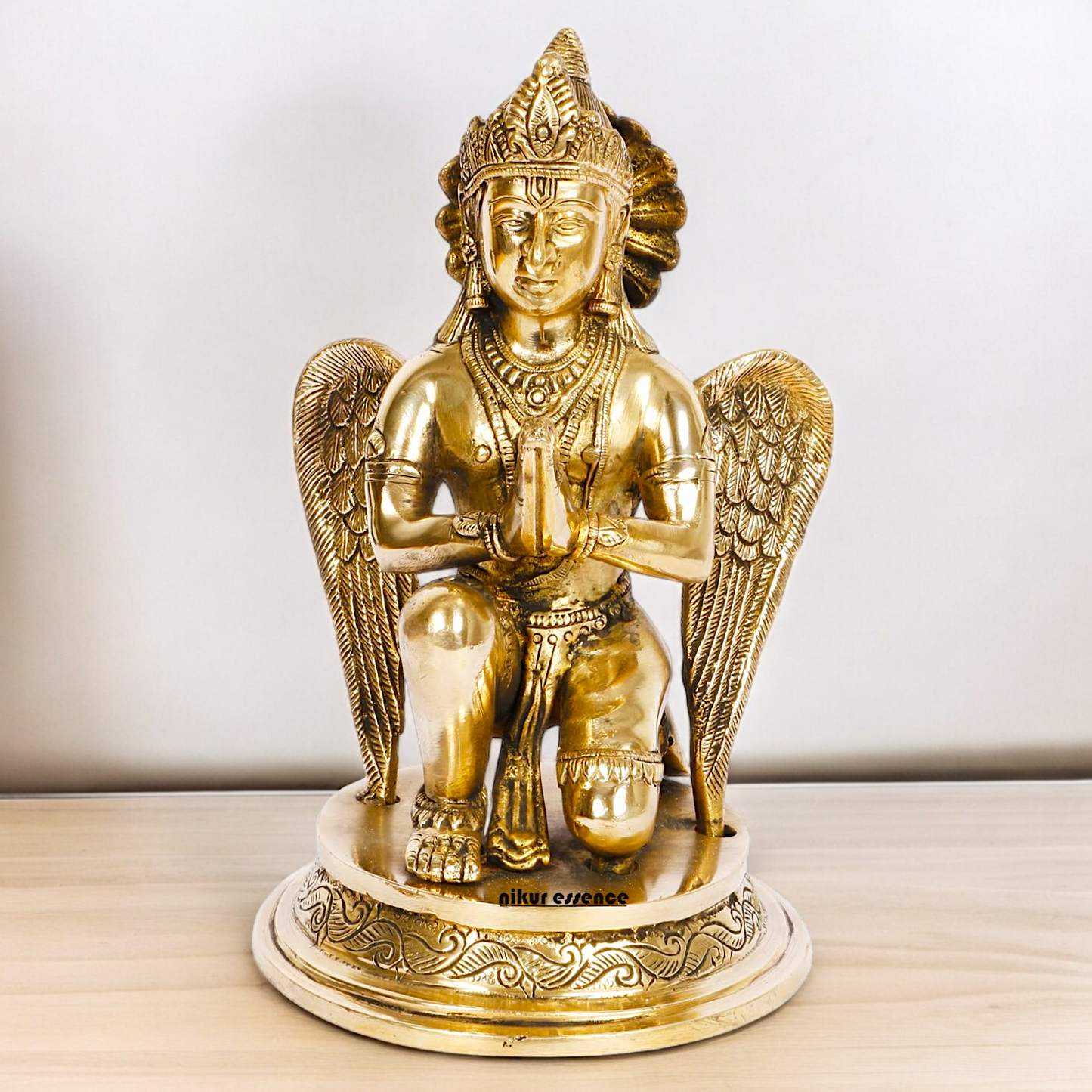 Lord Garuda Sitting with Blessing Solid Brass Idol - 9 inches