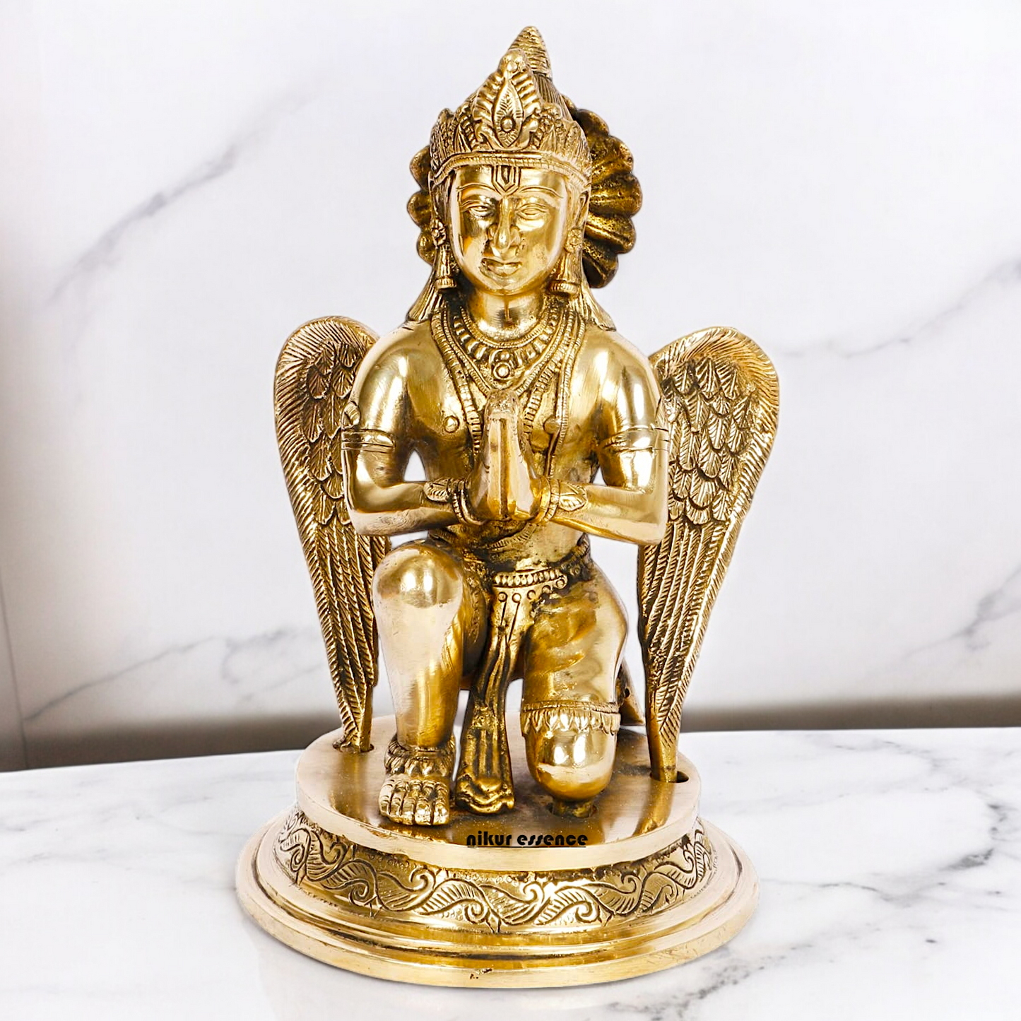 Lord Garuda Sitting with Blessing Solid Brass Idol - 9 inches