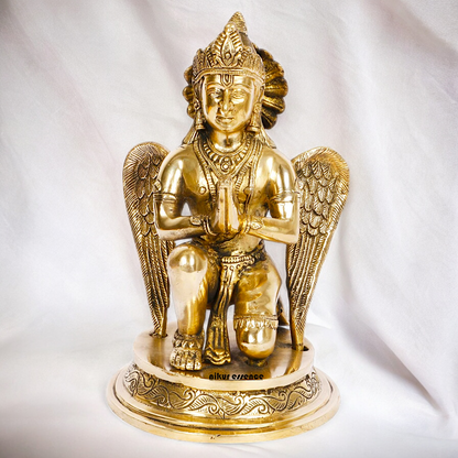 Lord Garuda Sitting with Blessing Solid Brass Idol - 9 inches