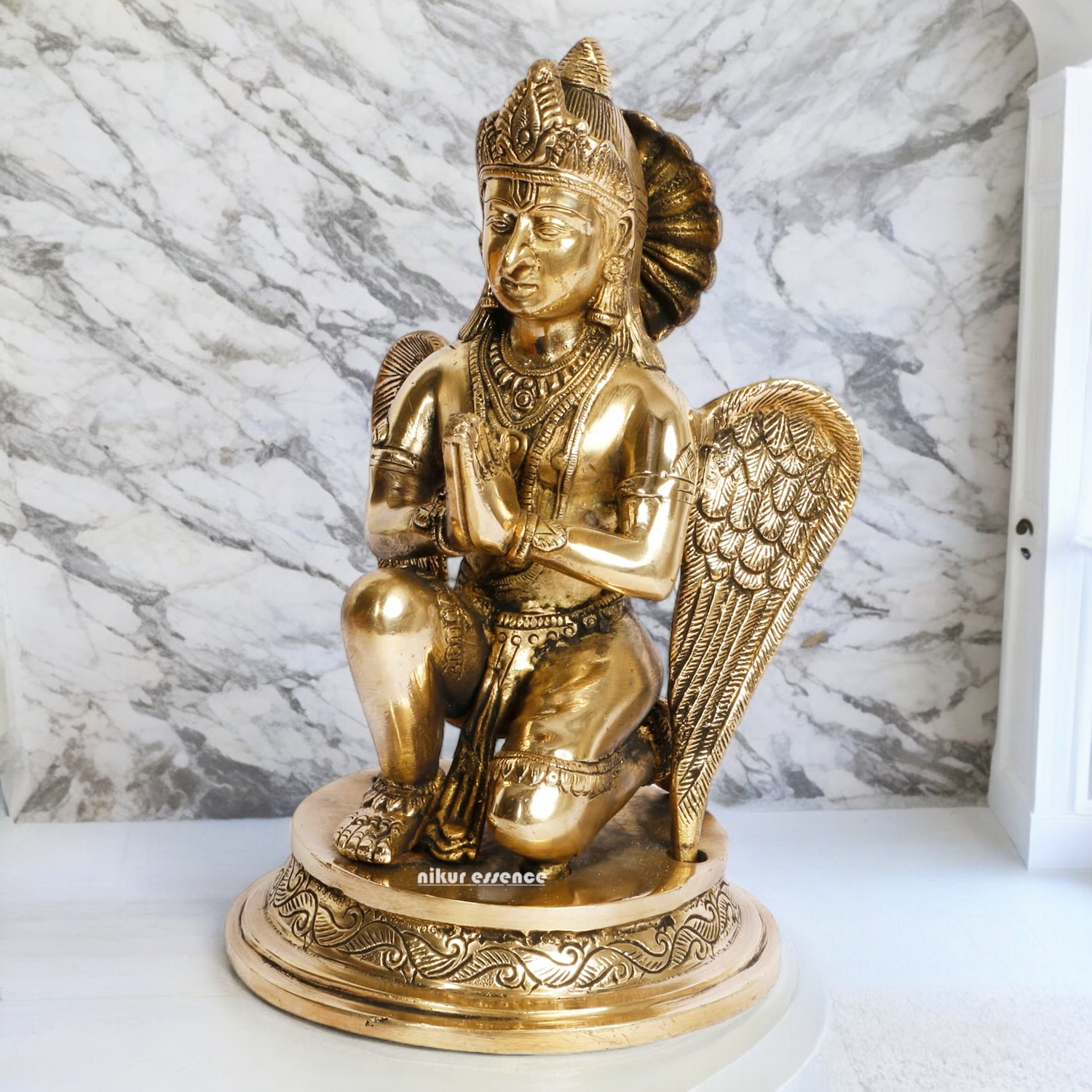 Lord Garuda Sitting with Blessing Solid Brass Idol - 9 inches