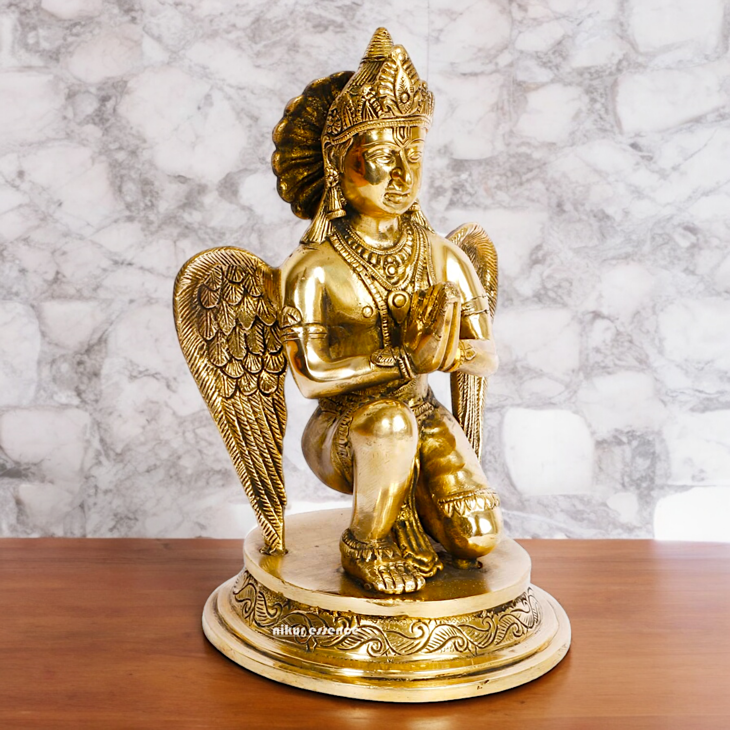 Lord Garuda Sitting with Blessing Solid Brass Idol - 9 inches