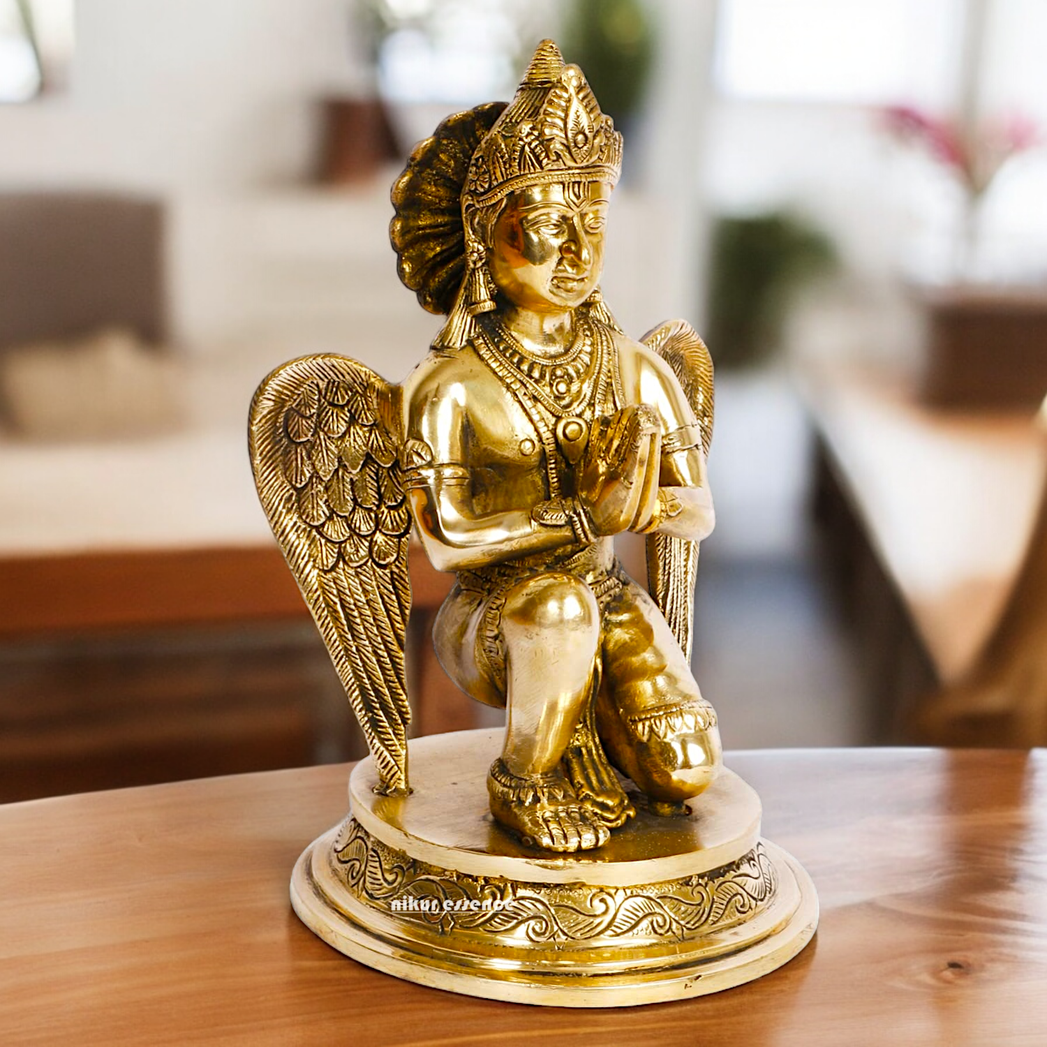 Lord Garuda Sitting with Blessing Solid Brass Idol - 9 inches