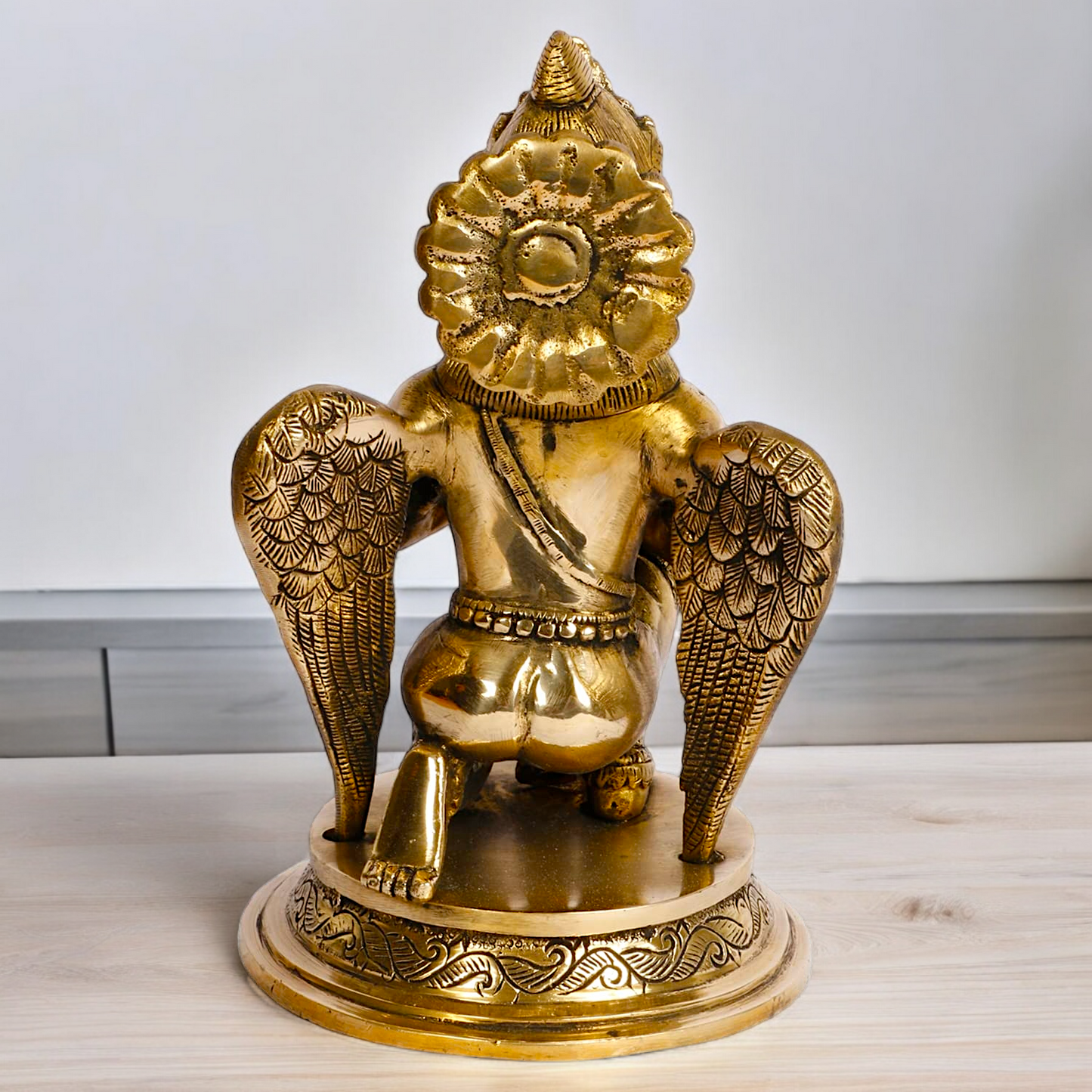 Lord Garuda Sitting with Blessing Solid Brass Idol - 9 inches