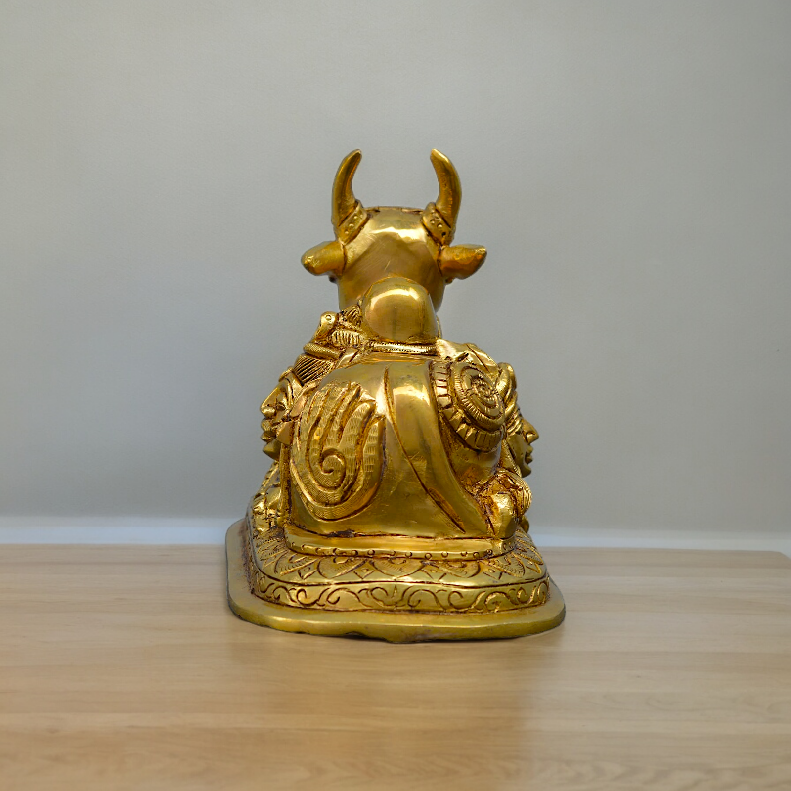 Solid Brass Nandi with Shiva Parvati figurine idol - 7.2 inches