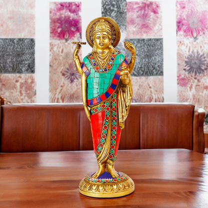 Lord Dhanavantari Standing Brass Idol with Stone Work - 12 inches