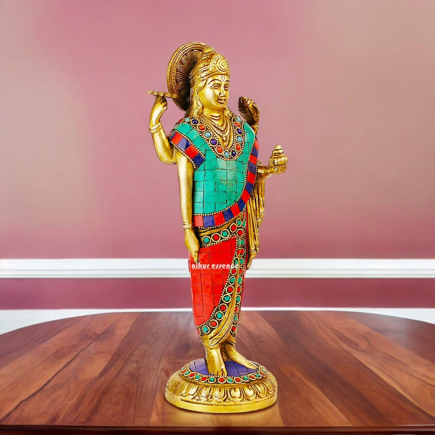 Lord Dhanavantari Standing Brass Idol with Stone Work - 12 inches