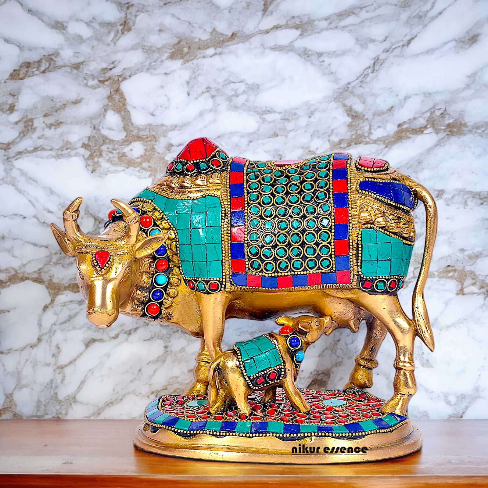 Shop Cow with Calf Idol Stone Work - 7.5 inches