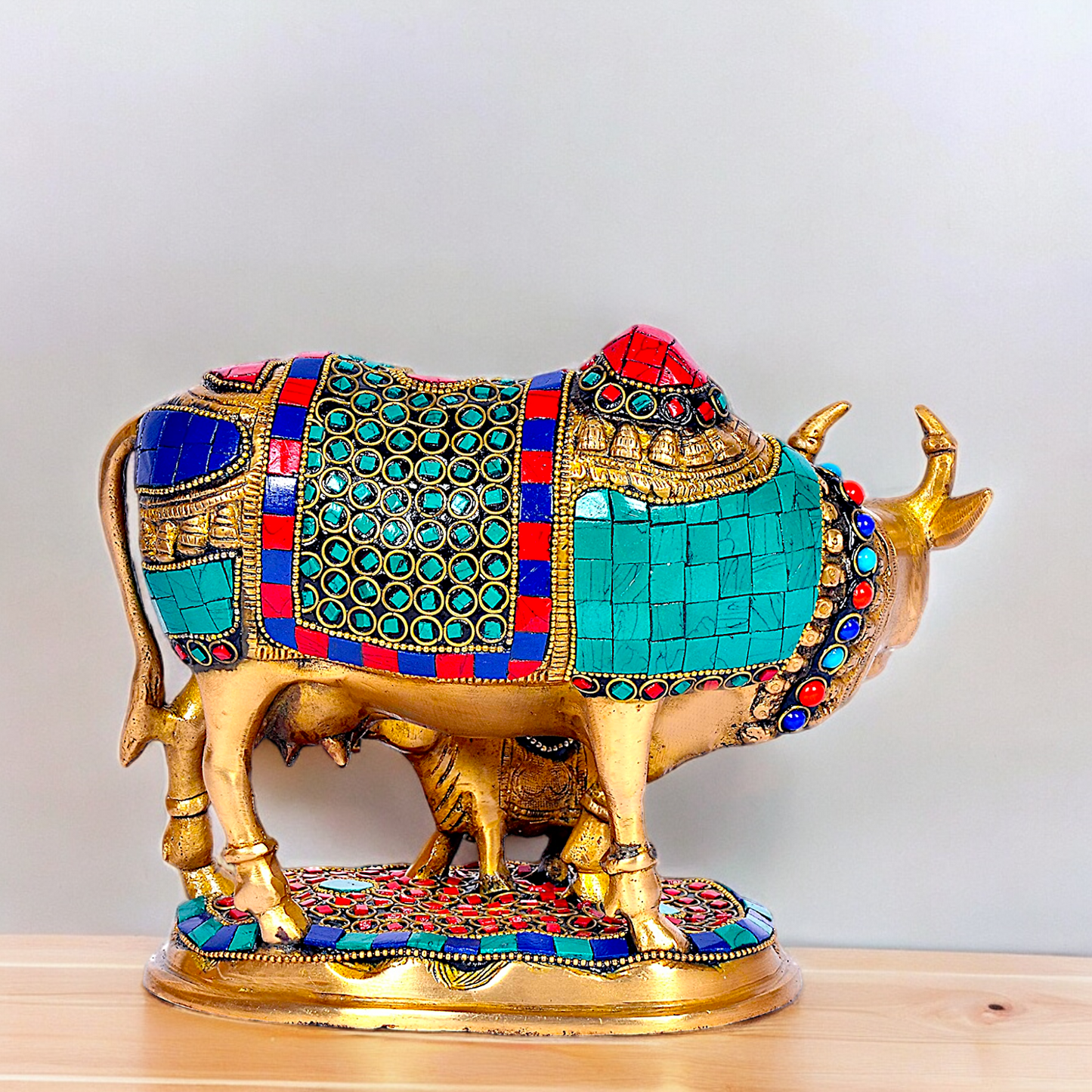 Shop Cow with Calf Idol Stone Work - 7.5 inches