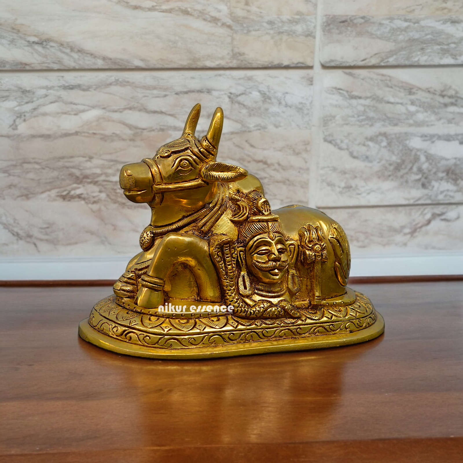 Solid Brass Nandi with Shiva Parvati figurine idol - 7.2 inches