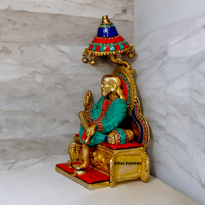 Online Sai Baba Sitting on Singhasan Brass with Stone work idol - 12 Inches