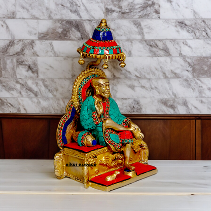 Online Sai Baba Sitting on Singhasan Brass with Stone work idol - 12 Inches