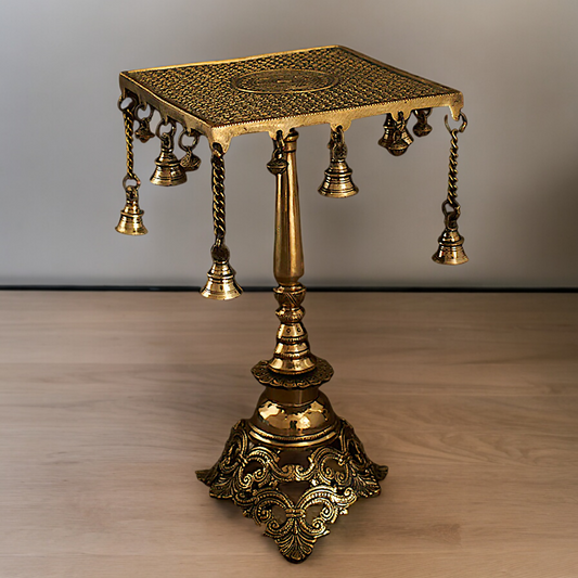 Pure Braas Chowki Table with Bells - 38 cm