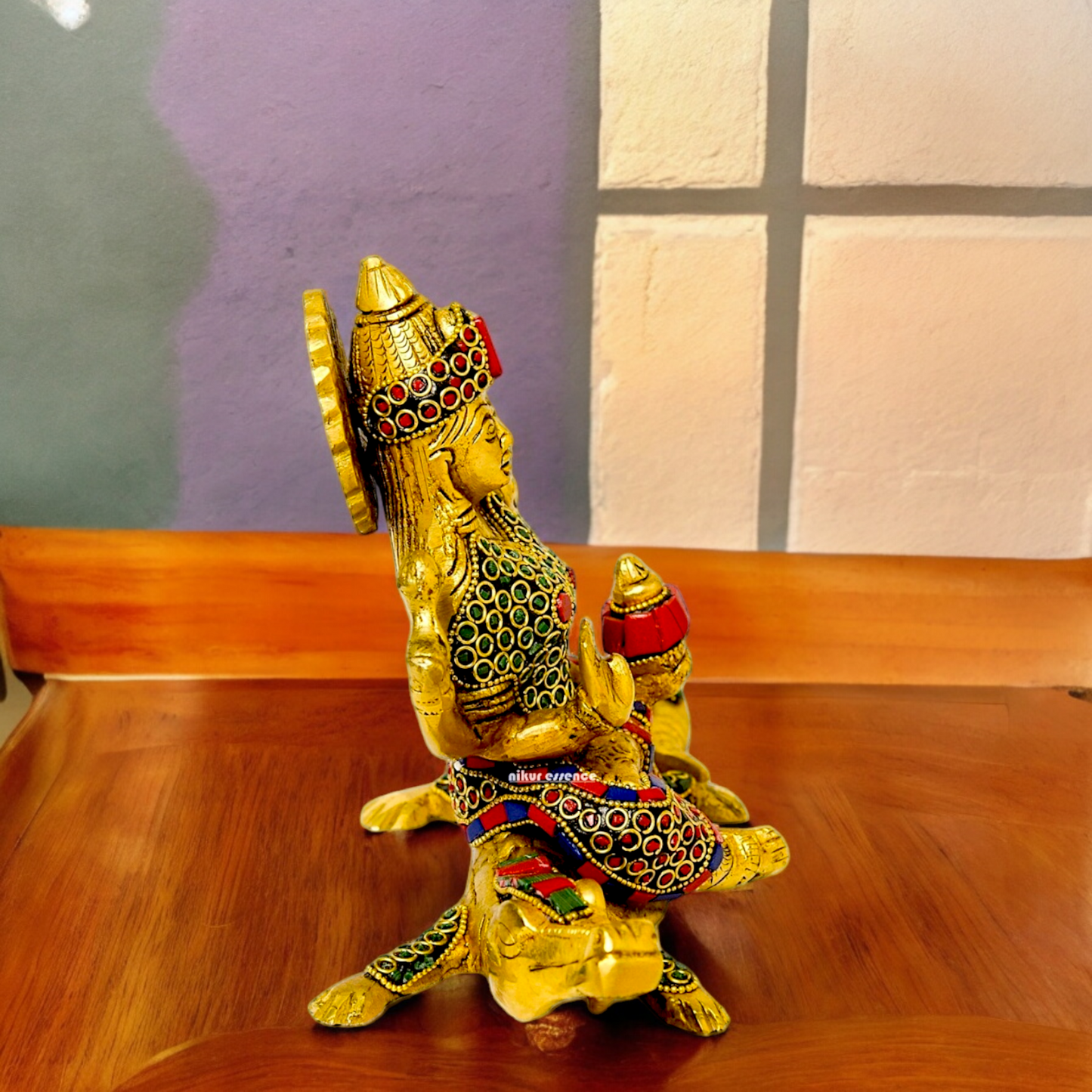 Shop Ganga Maa Sitting on Crocodile Brass Idol with Stone Work - 5.5 inches