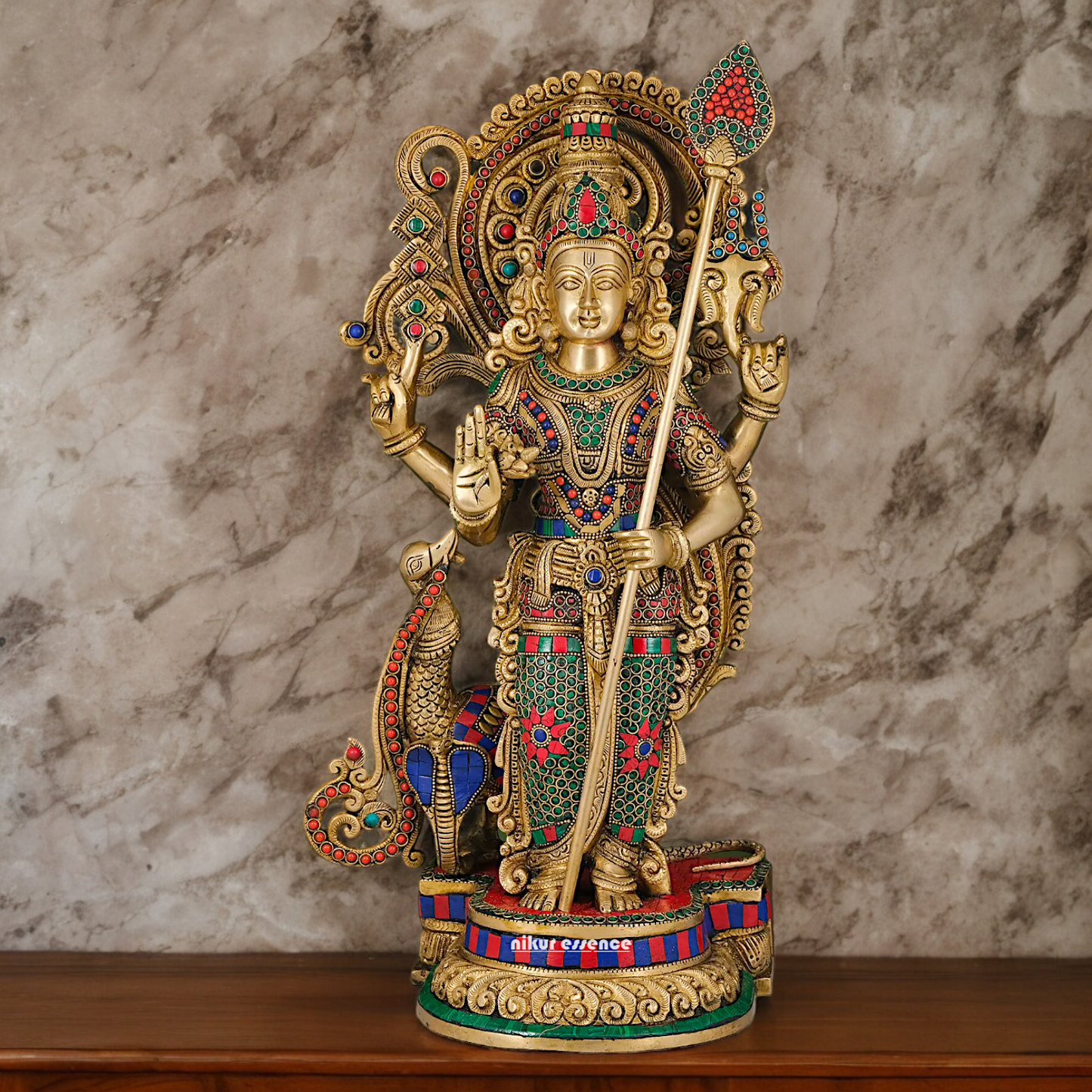 Large Kartikeya Murugan Standing Idol with Stone Work - 20 inches